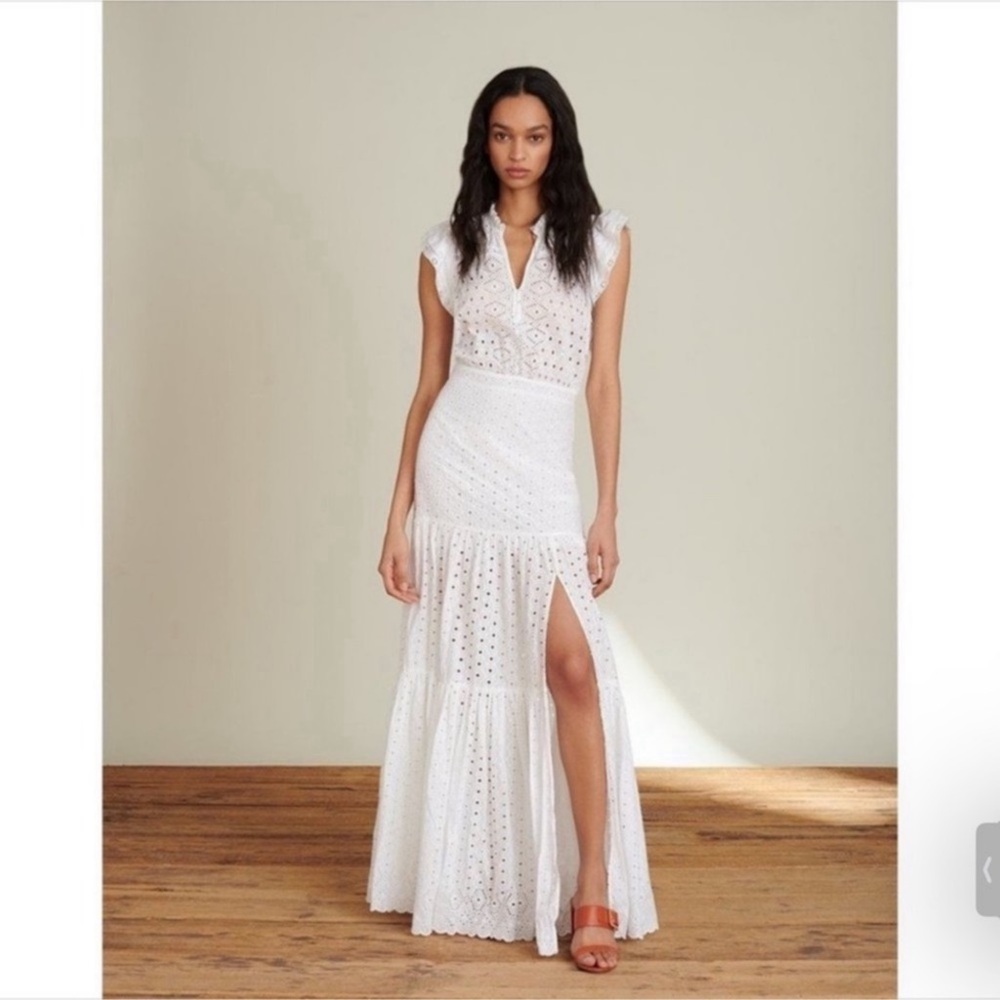VERONICA BEARD Satori Ruffle Cotton Eyelet Maxi Dress Sz 6